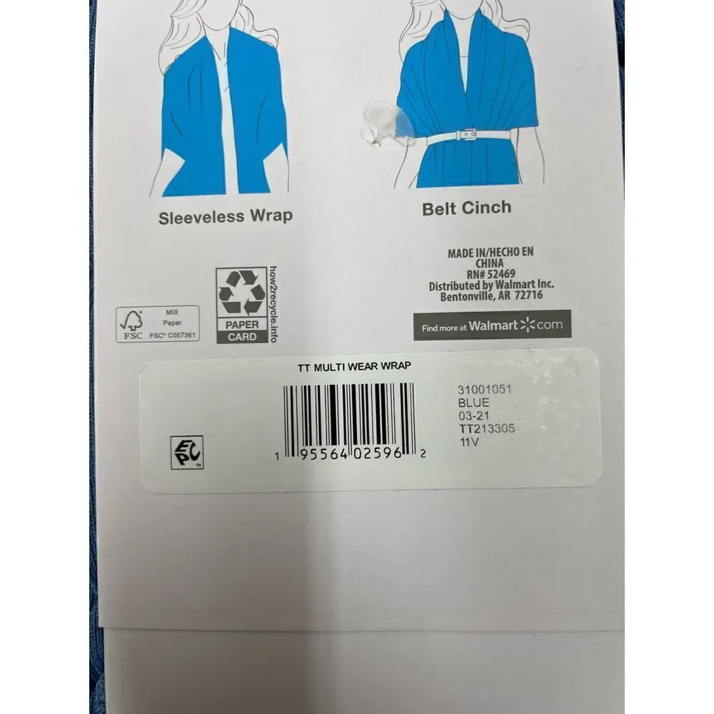 NWT Time and Tru Multi-Wear Wrap In Blue